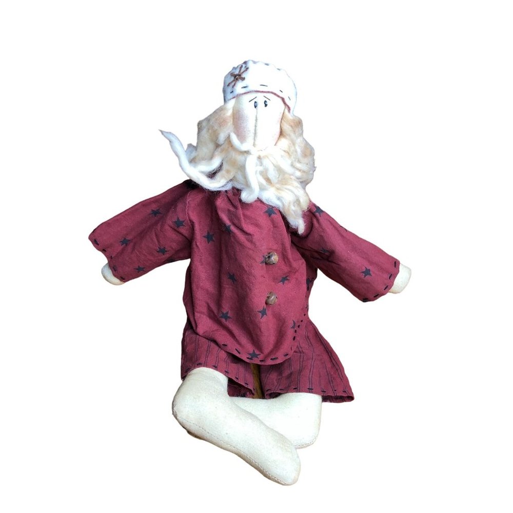 Honey and Me Sitting Primitive Santa in Pajamas Long Beard Bells Christmas Decor